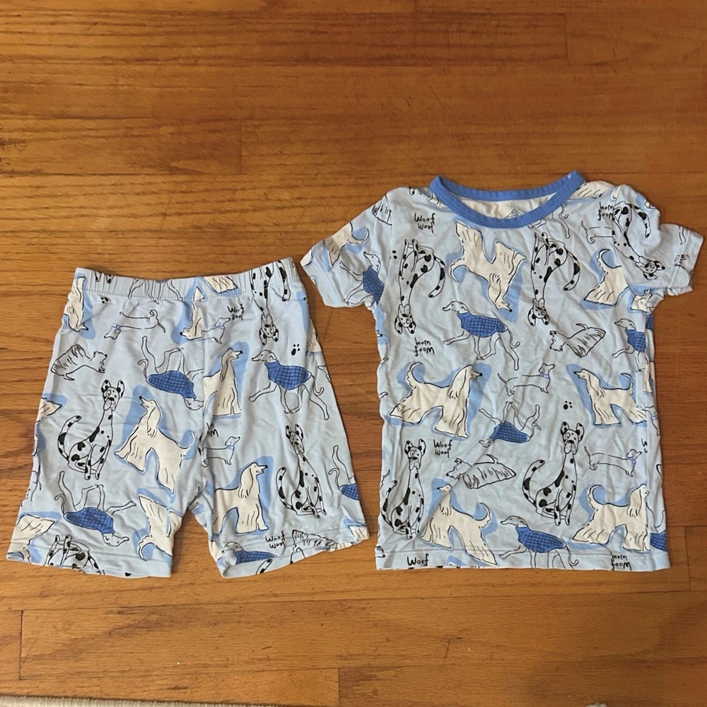 Kids Blue bamboo Dogs Pajama Set